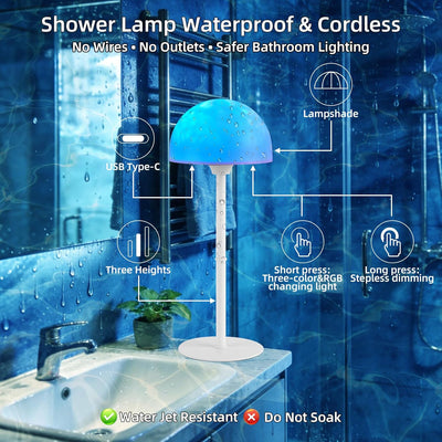 Lámpara ducha inalámbrica LED 18 colores control táctil