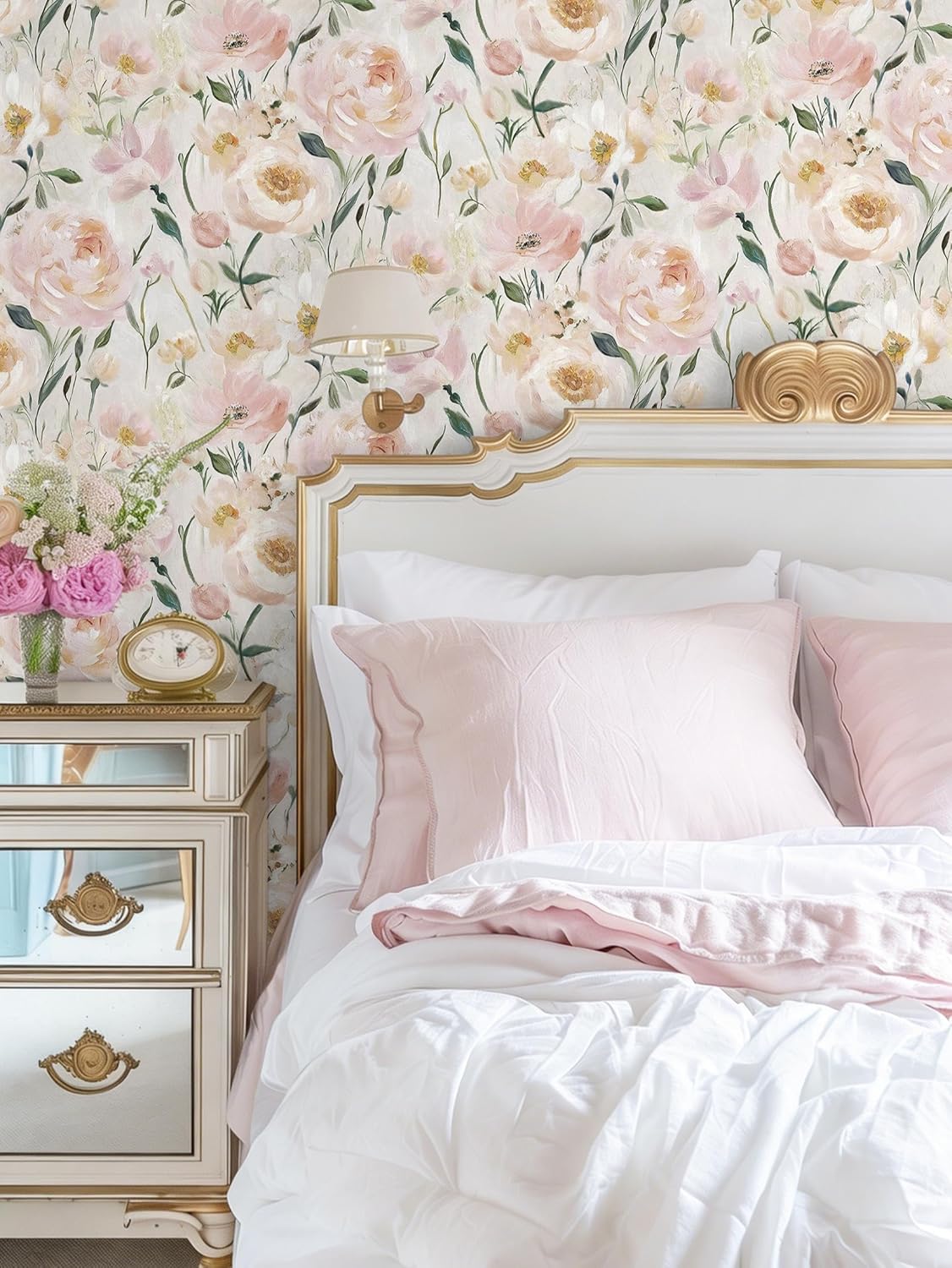 Papel tapiz floral autoadhesivo para dormitorio y baño