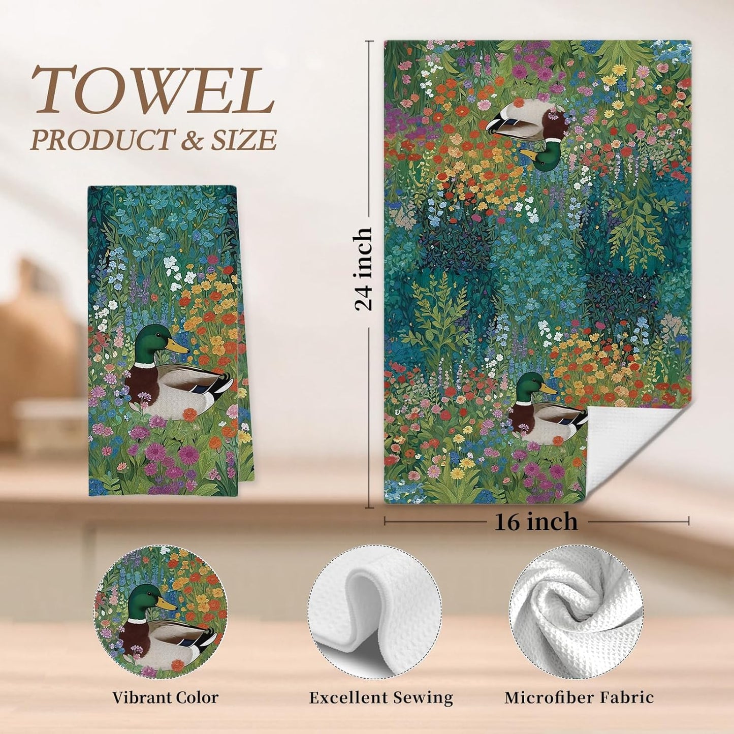 Toallas cocina 16x24 pulg flores mallard decorativas