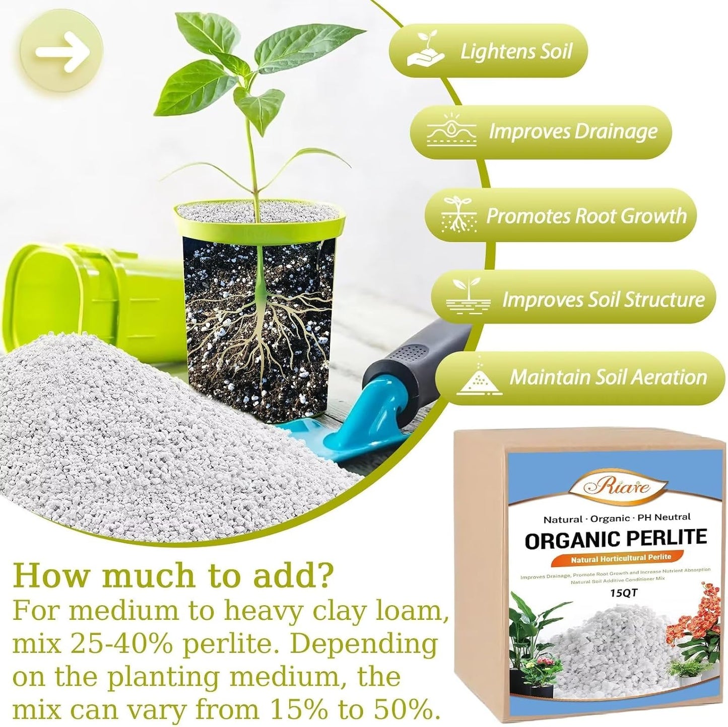 Perlita orgánica 15qt para suelo de plantas