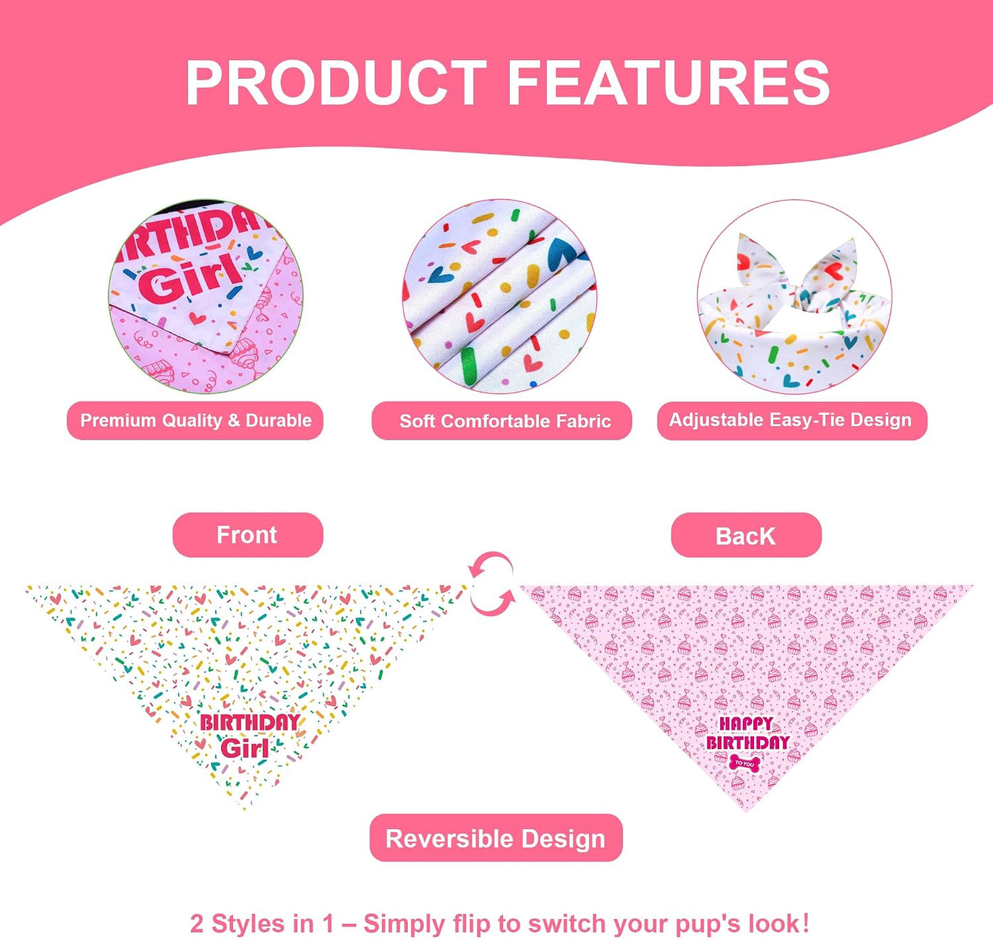 Bandana perros medianos y grandes confeti blanco y rosa