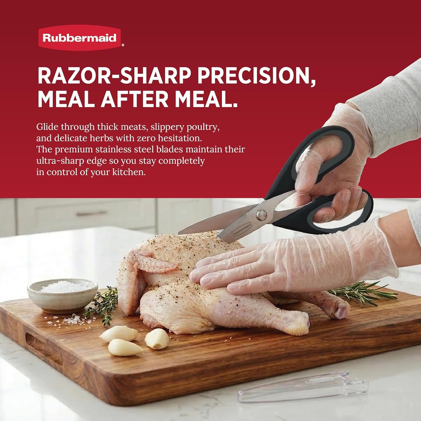 Tijeras de cocina multiusos Rubbermaid de acero inoxidable con funda