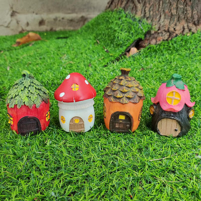 4 Pzas Casa Hadas Mini Jardín Exteriores Decoración