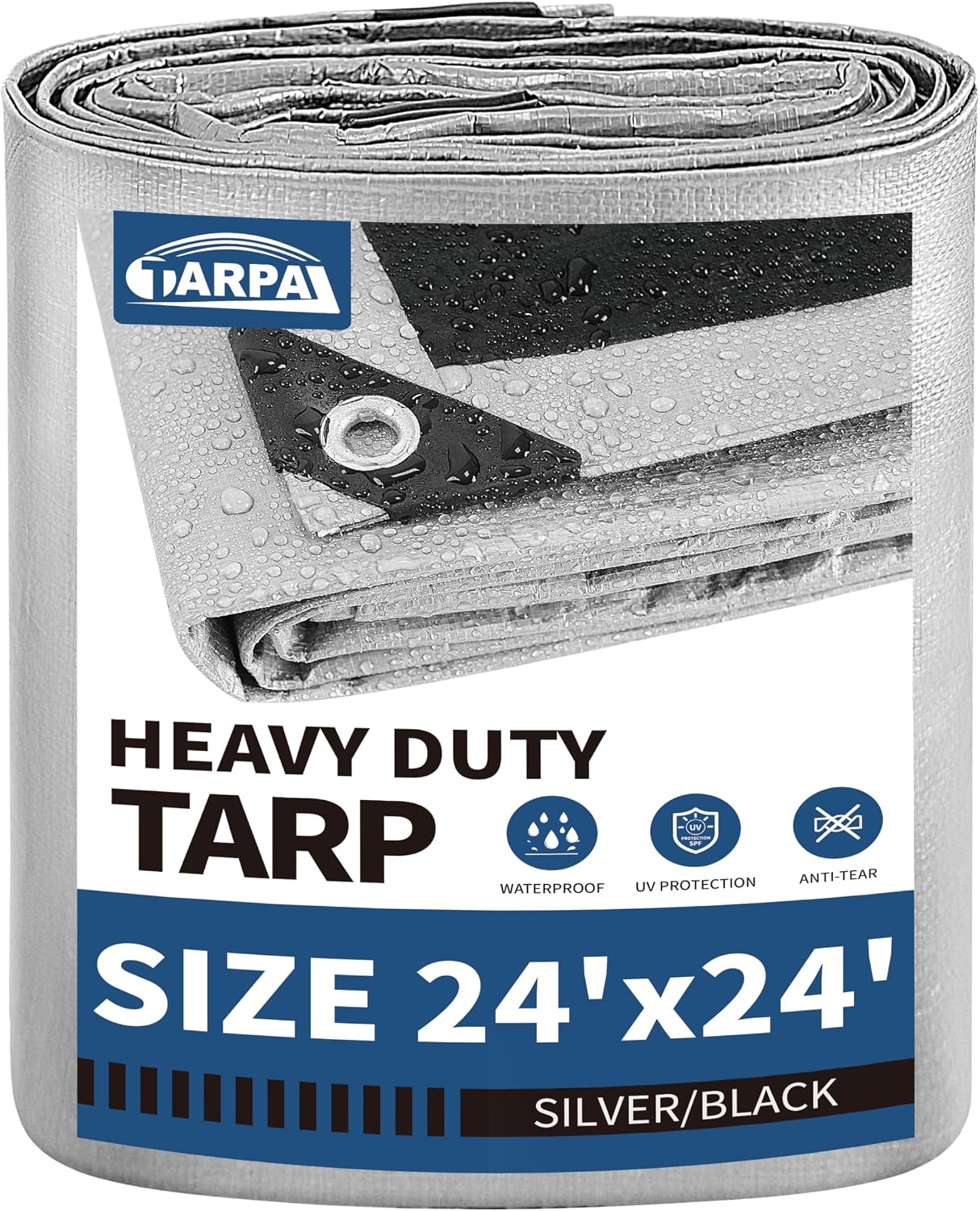Lona 24x24ft impermeable bordes reforzados color plateado y negro