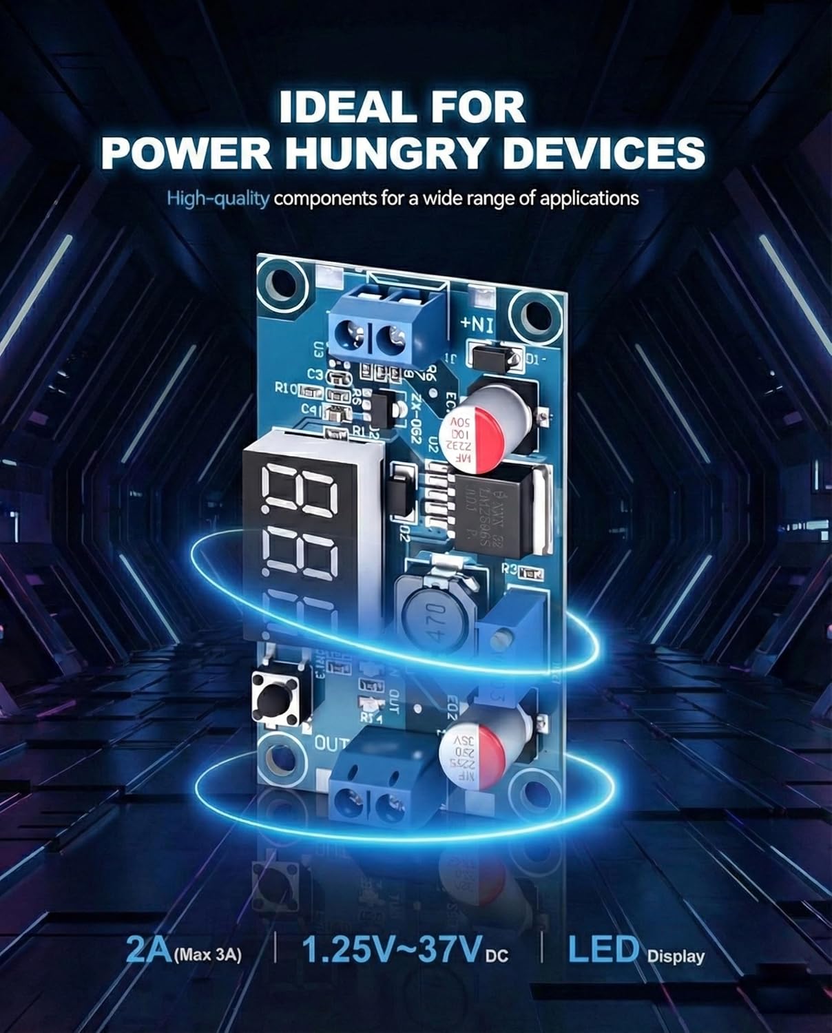 Módulo convertidor DC-DC ajustable 4-40V con medidor digital set 2