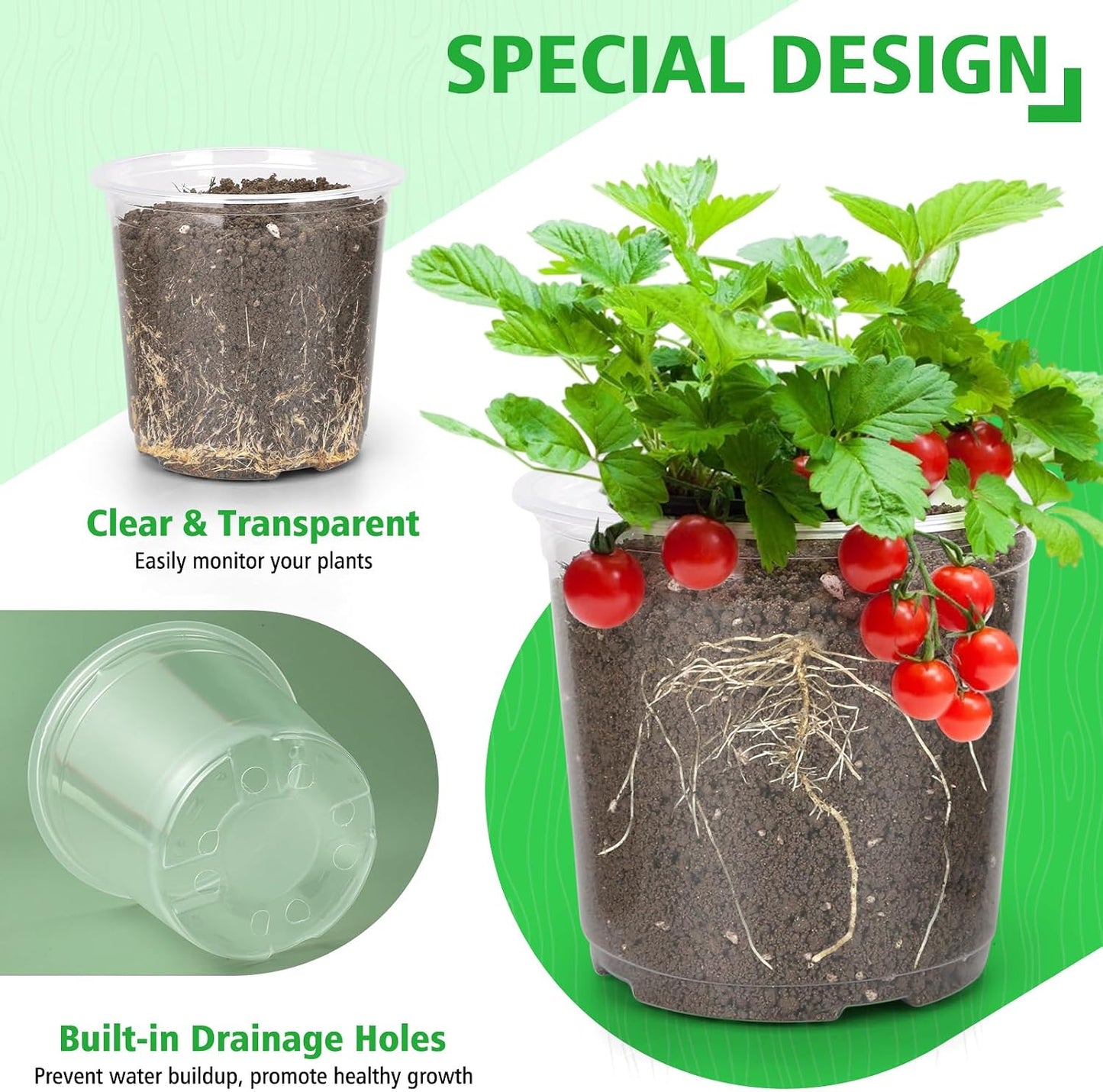 Macetas plástico transparente 6pulg drenaje set 20 para plantas