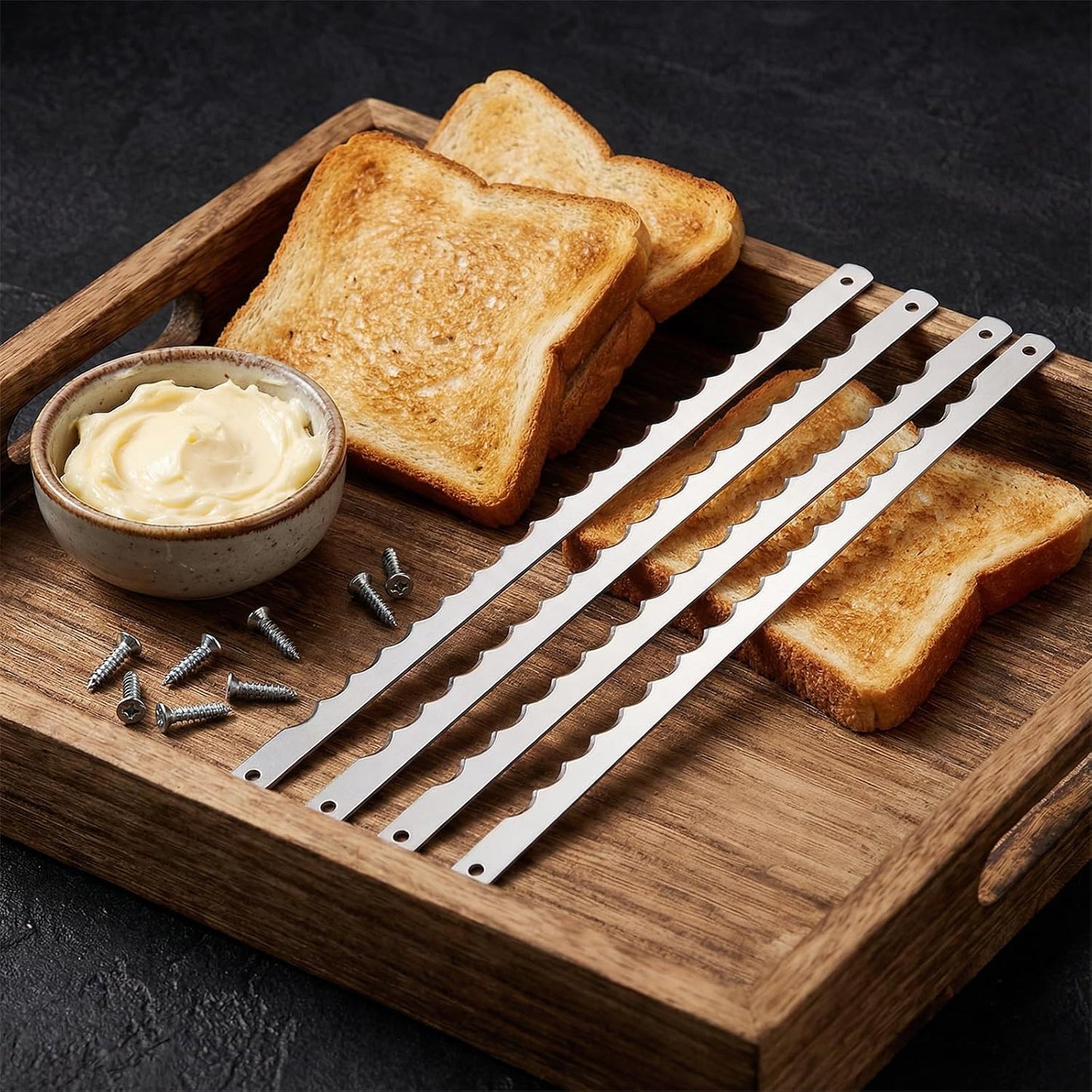 Set 8 cuchillas acero inox dentadas con protector para pan casero