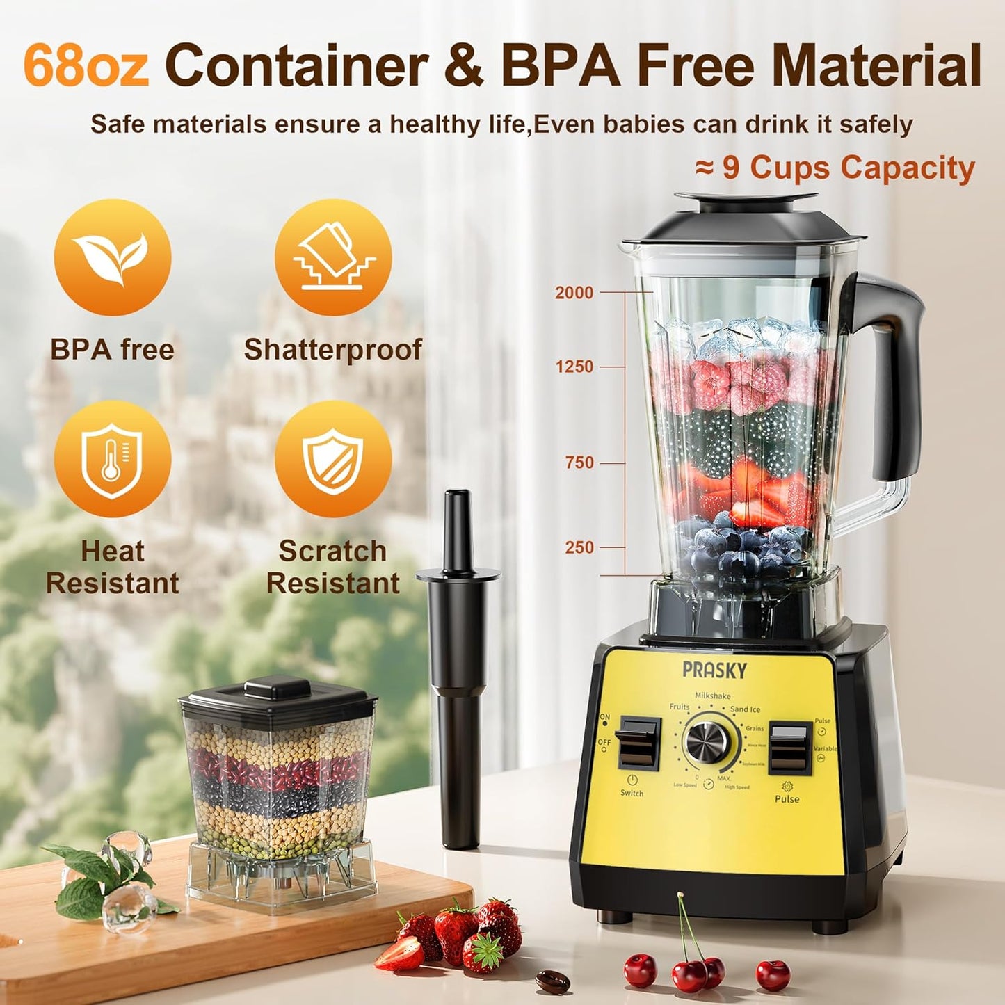 Batidora de 2400W 68oz para batidos y procesar alimentos
