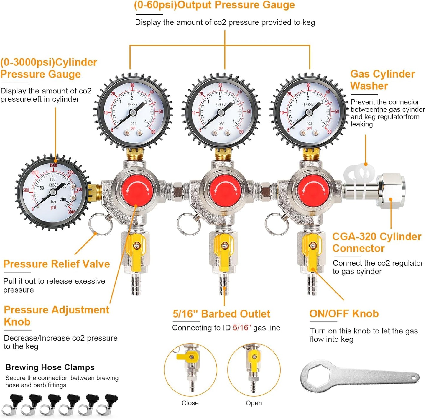 Regulador CO2 para Kegerator salida triple
