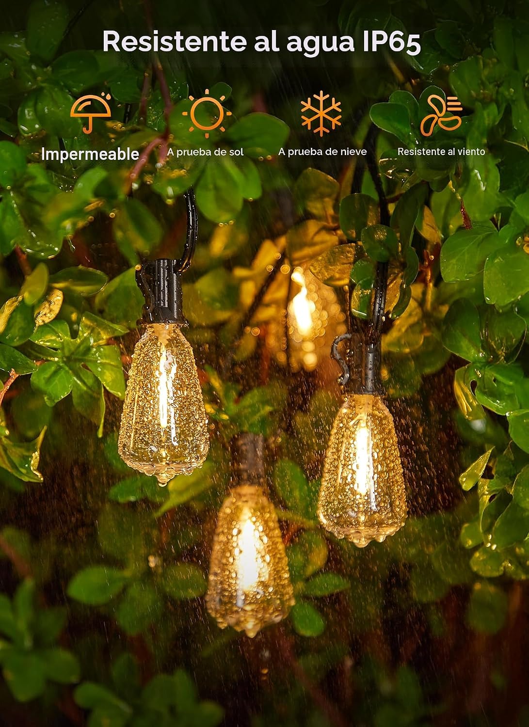 Tira luces exteriores 100ft LED 312pzas impermeable 3modos 2700K