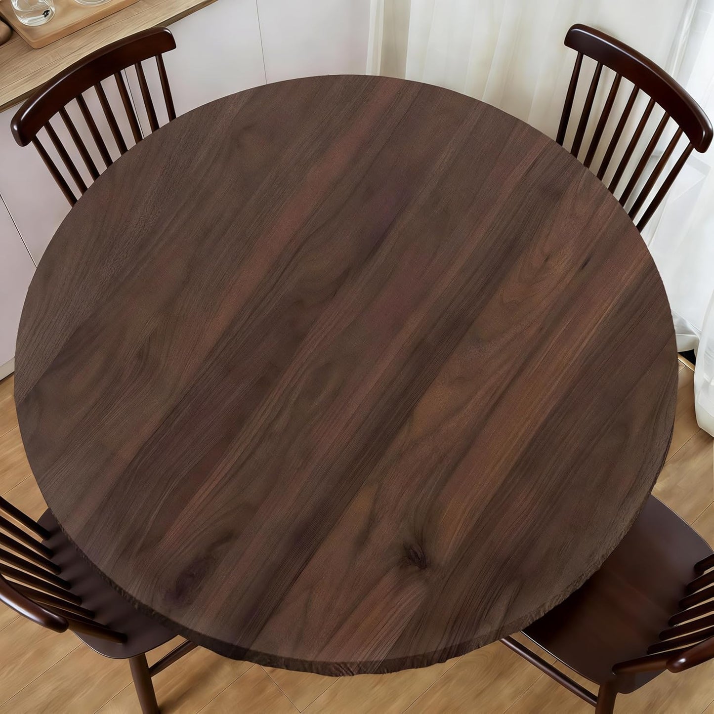 Mantel redondo de grano de madera ajustable para mesa exterior 36-44" antiarrugas