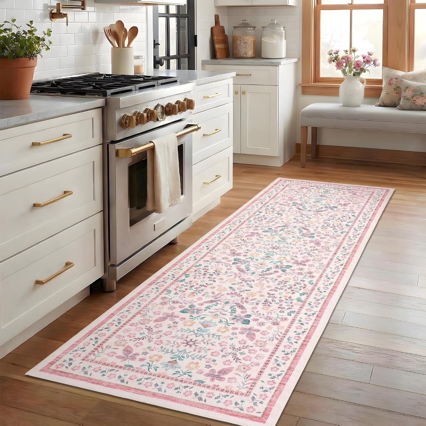 Alfombra pasillo 2x6ft antideslizante suave color rosa