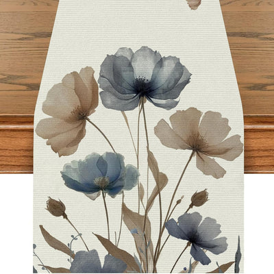 Camino mesa 73pulg hojas florales marrones lino lavable