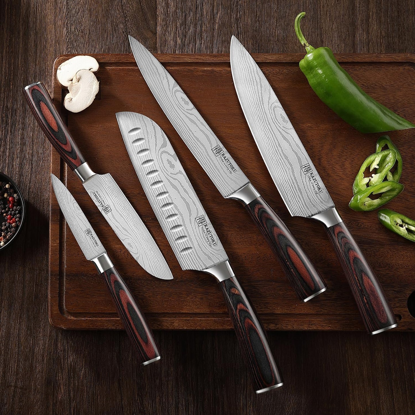 Set 5 Cuchillos Chef Acero Inox Pakkawood Ergonómico