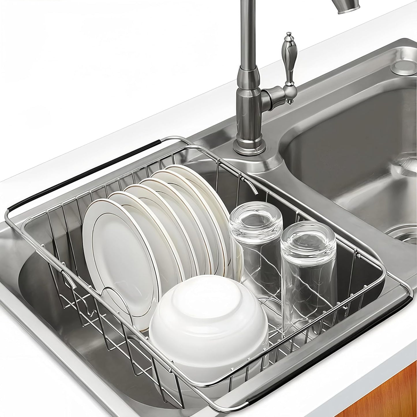 Estante para secar platos de acero inoxidable sin oxidar para fregadero