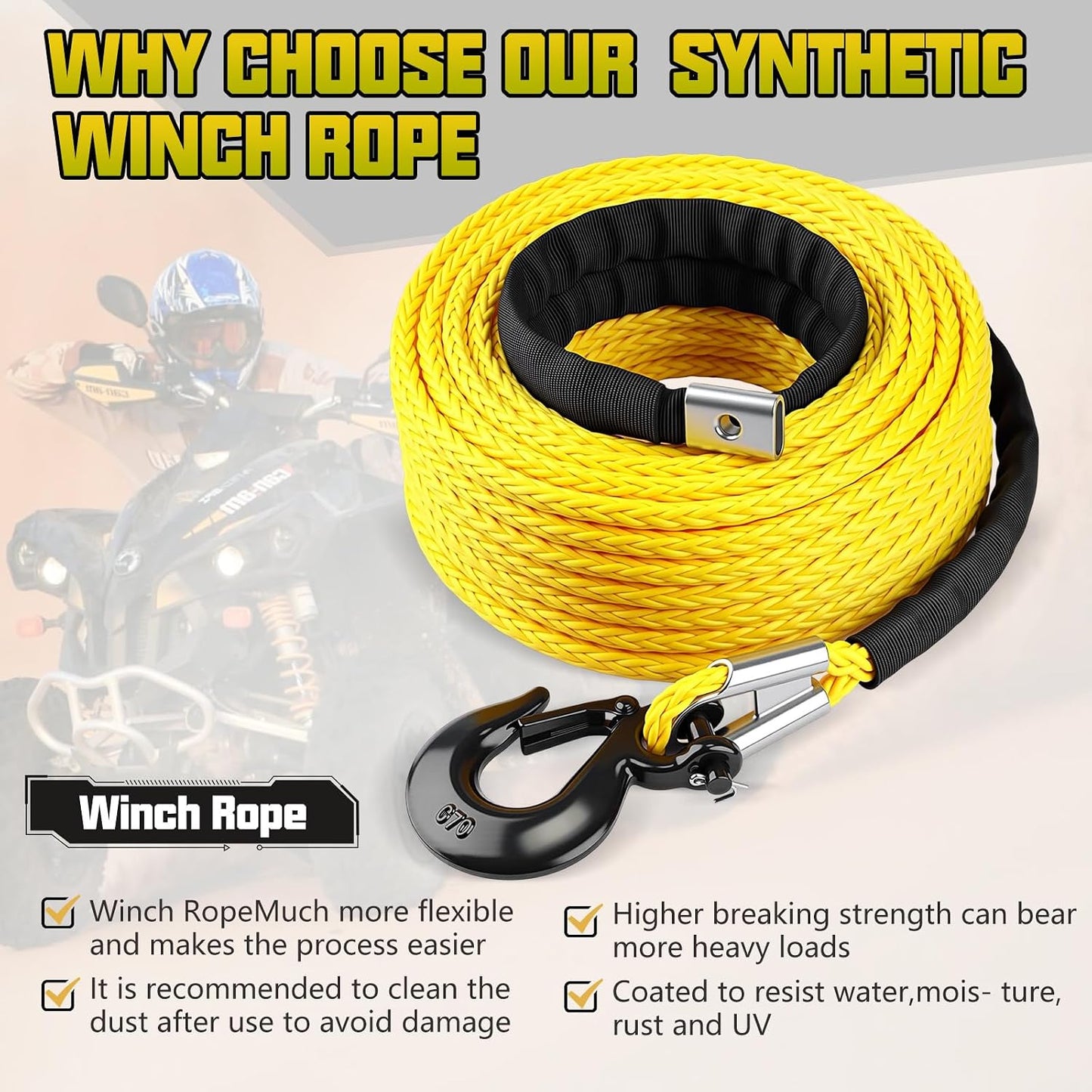 Kit cable cabrestante sintético 3/8x100ft con funda y gancho