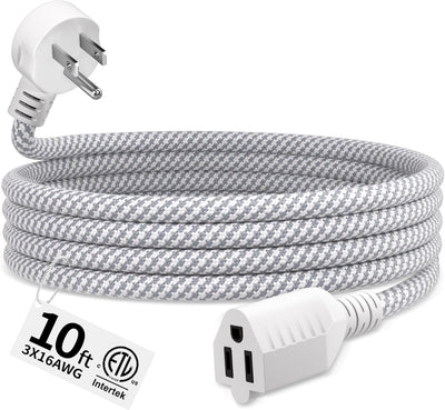 Cable extensión trenzado 10 pies 16/3 enchufe plano blanco