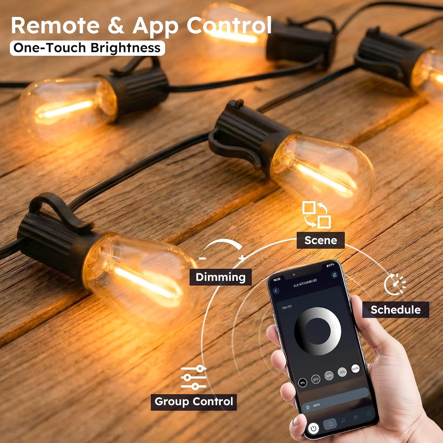 Tira luces LED patio 200ft impermeable control remoto