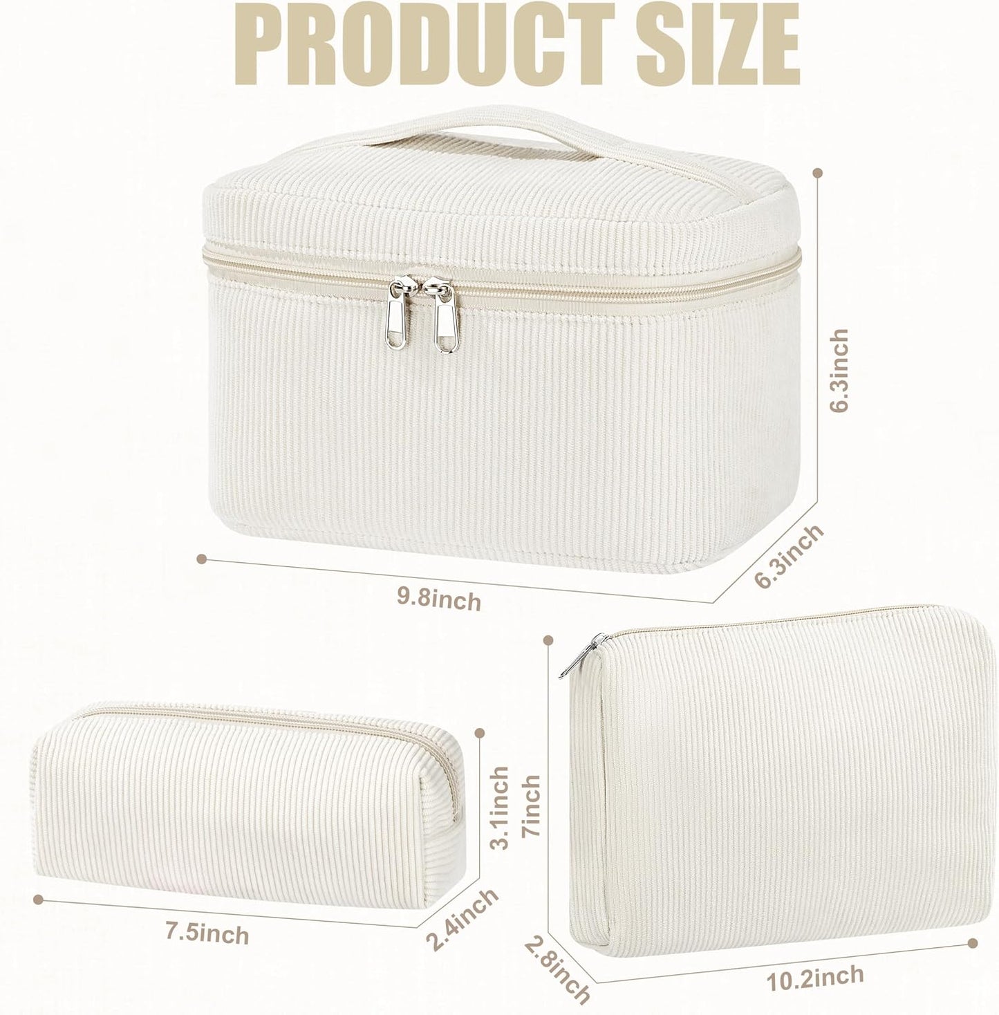 Set 3 Pzas Bolsas Maquillaje Acolchadas Pana Cuadros con Cremallera
