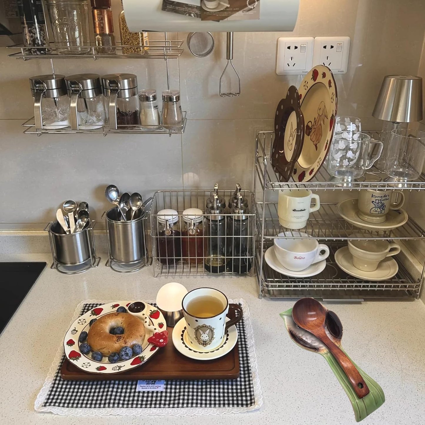 Soporte de cuchara de cerámica para espátula pinzas utensilios de cocina