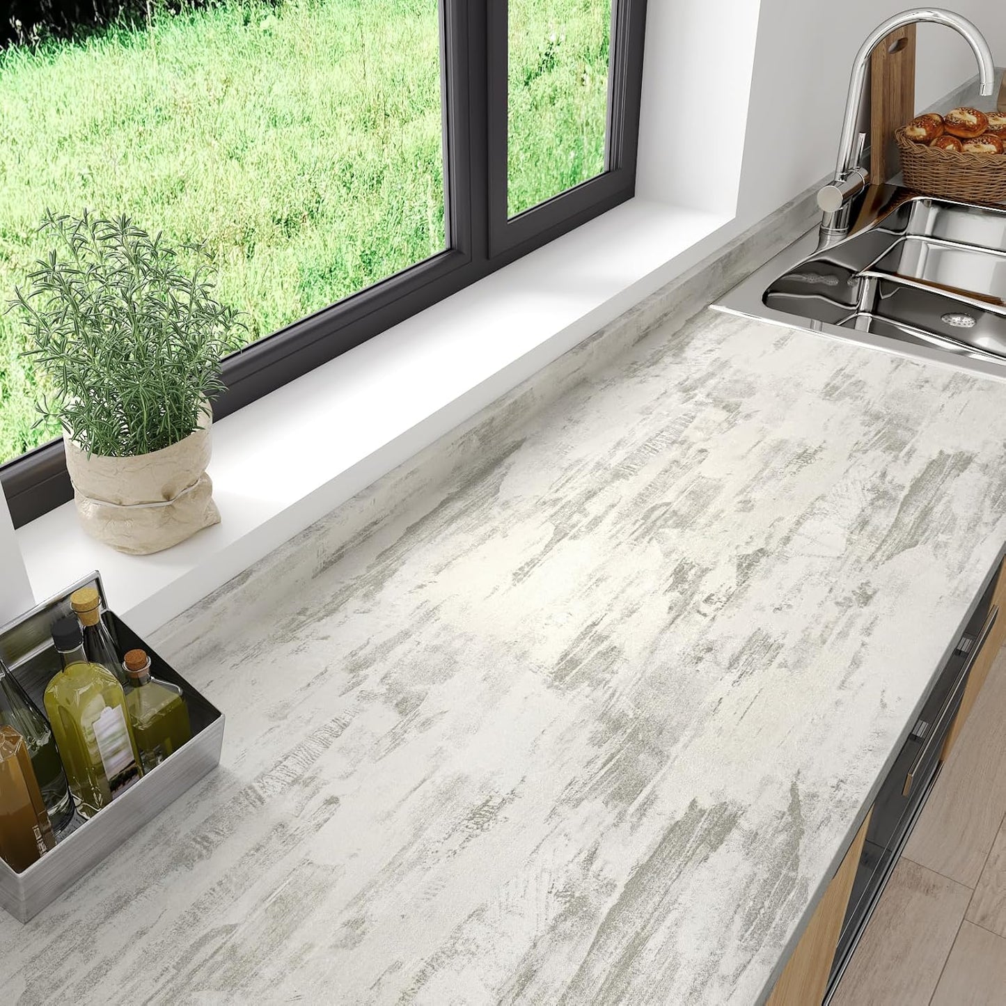 Papel tapiz hormigón gris autoadhesivo para cocina y dormitorio