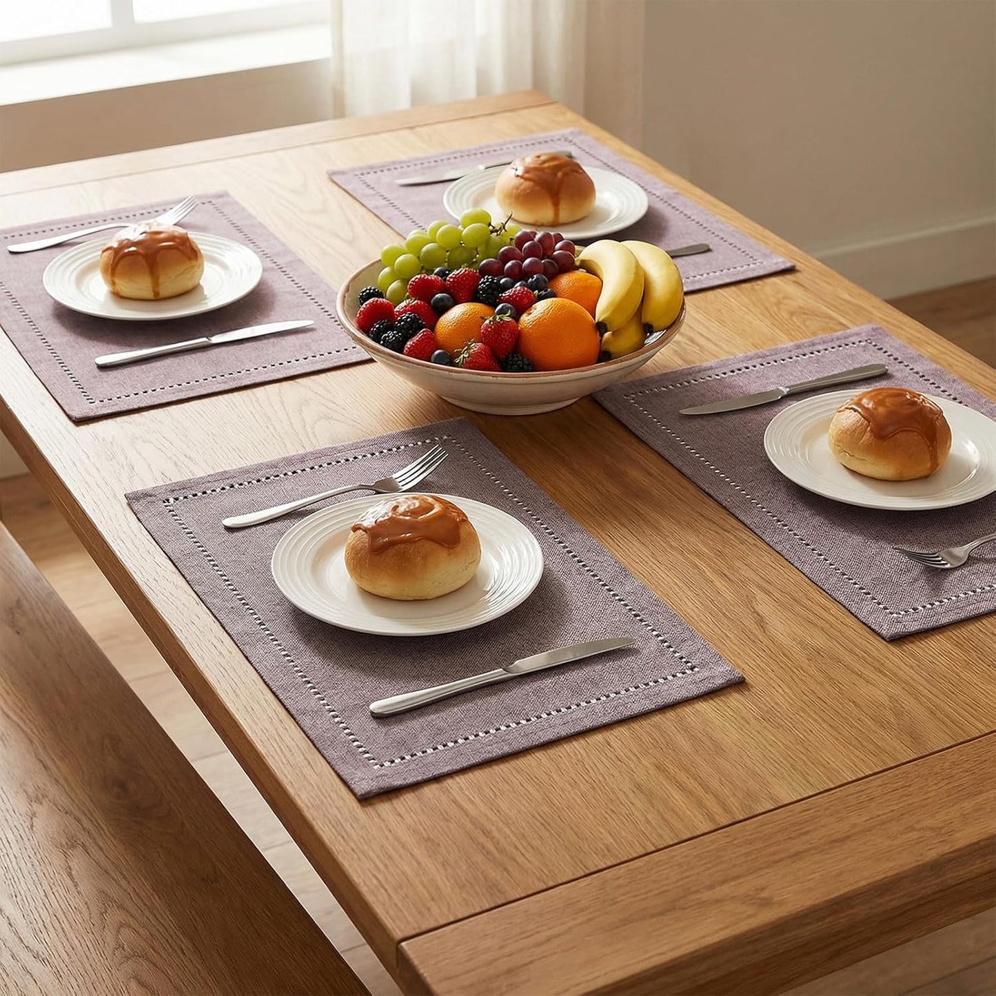 Paquete de 8 manteles individuales de tela lavables para mesa de comedor 18 x 12 pulgadas poliéster doble capa con borde hueco decoración de granja