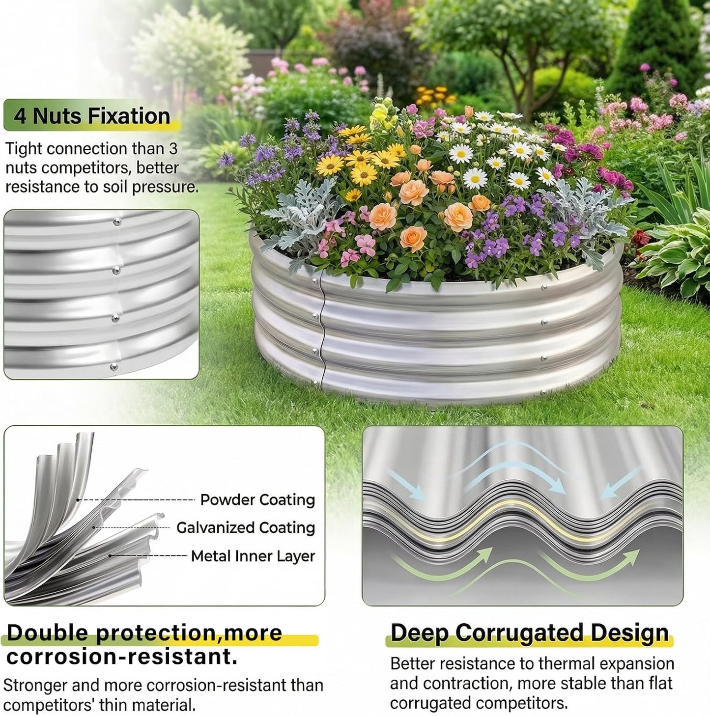 Kit cama jardín elevada galvanizada redonda para verduras