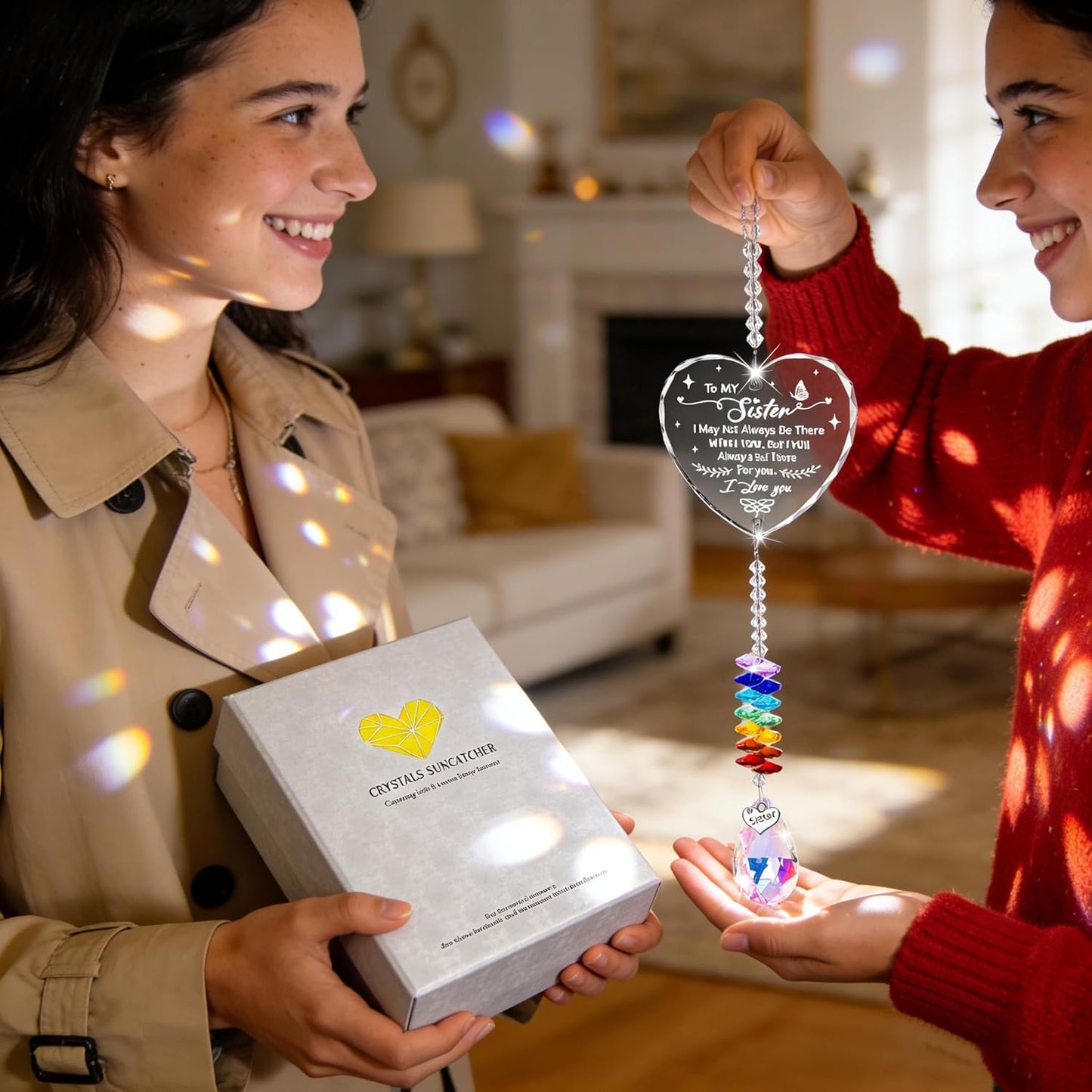 Atrapasoles de cristal con prisma de corazón para hermana