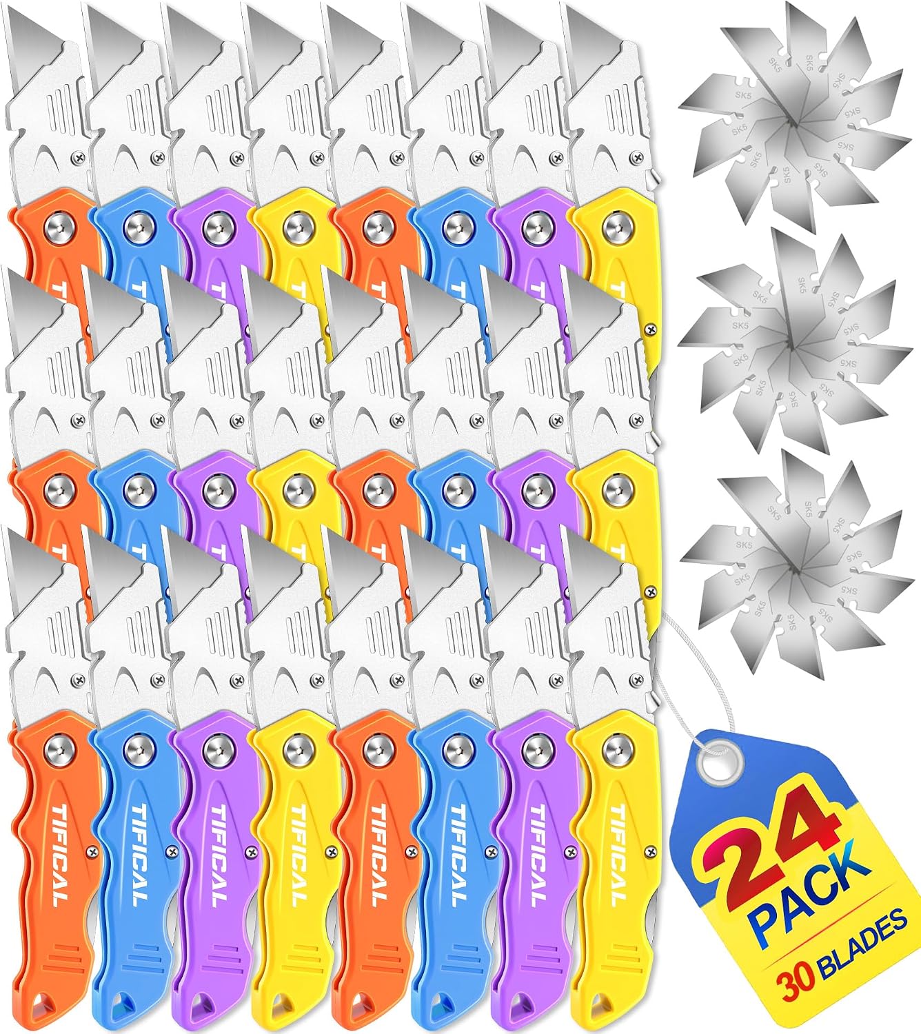 Juego cuchillos utilitarios plegables con 30 cuchillas SK5