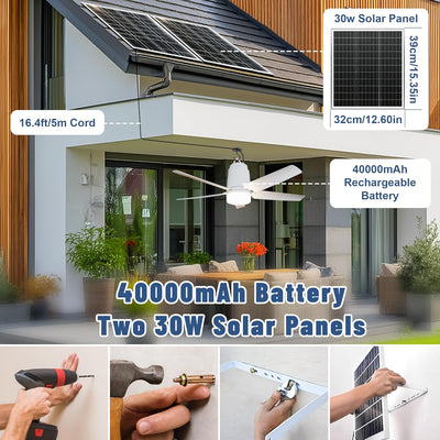 Ventilador techo solar 31.5pulg LED 3000-6000K control remoto