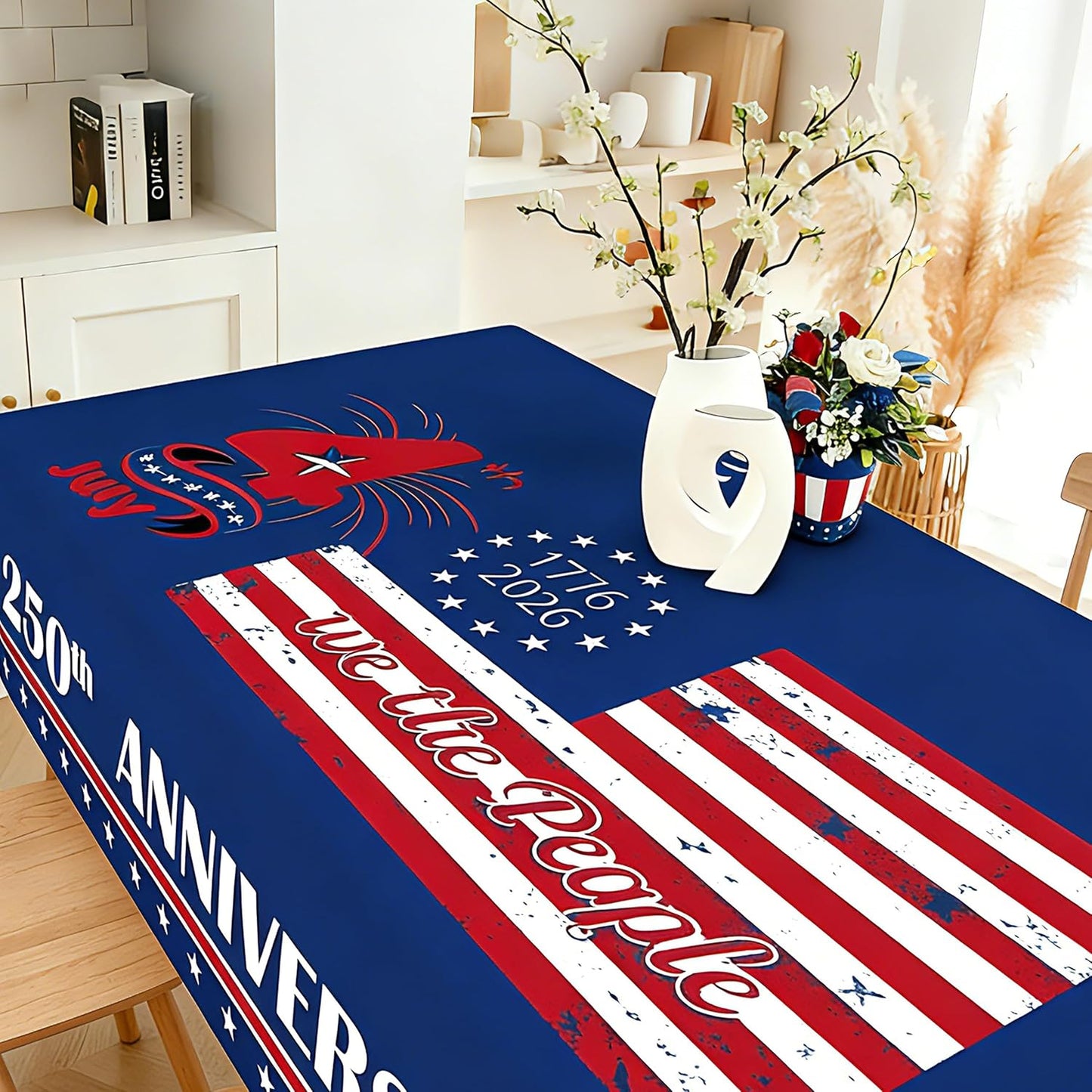 Mantel rectangular patriótico 4 de Julio 250 aniversario Estados Unidos
