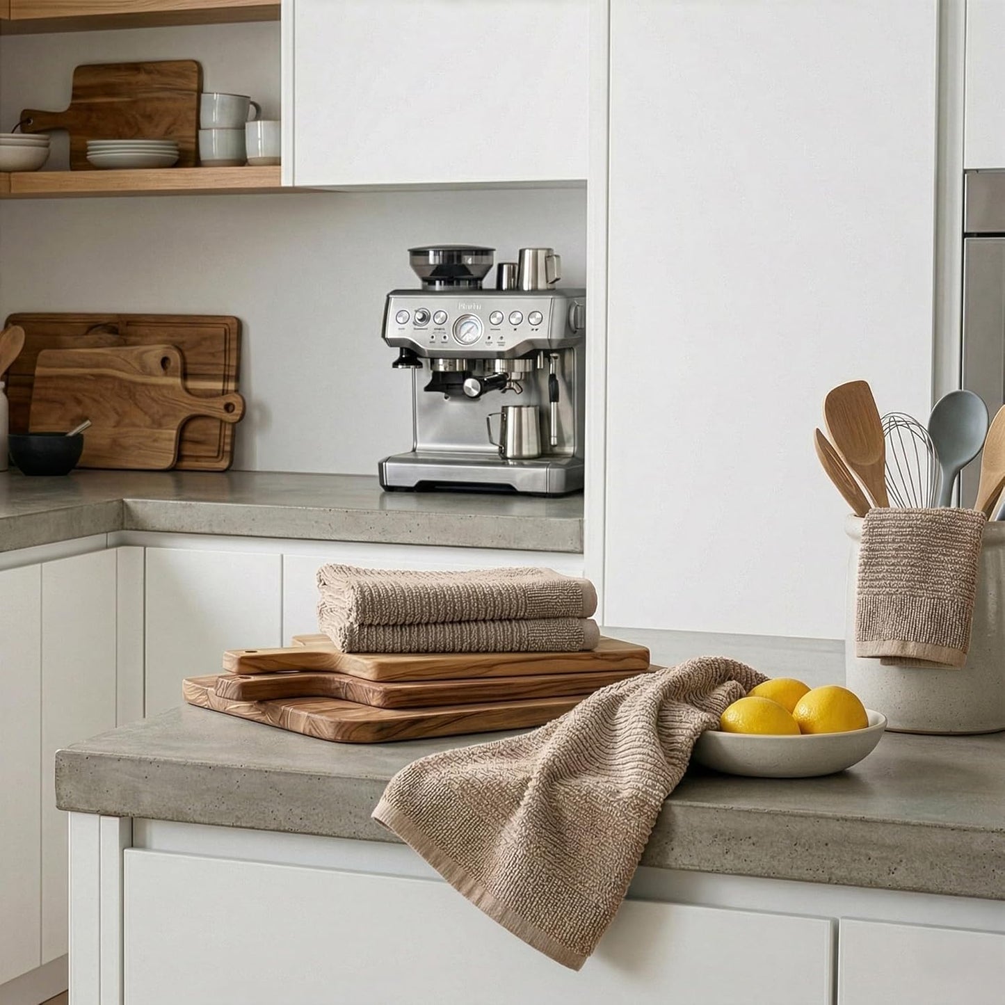 Toallas de cocina grandes de algodón terciopelo absorbentes beige set de 4