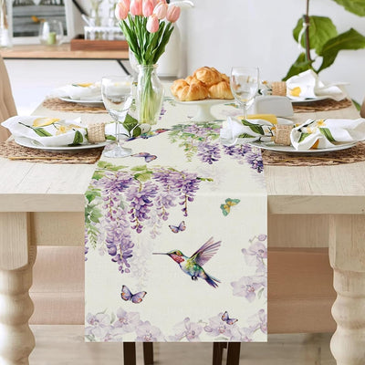 Camino de mesa lavanda colibrí mariposa decoración para hogar y comedor