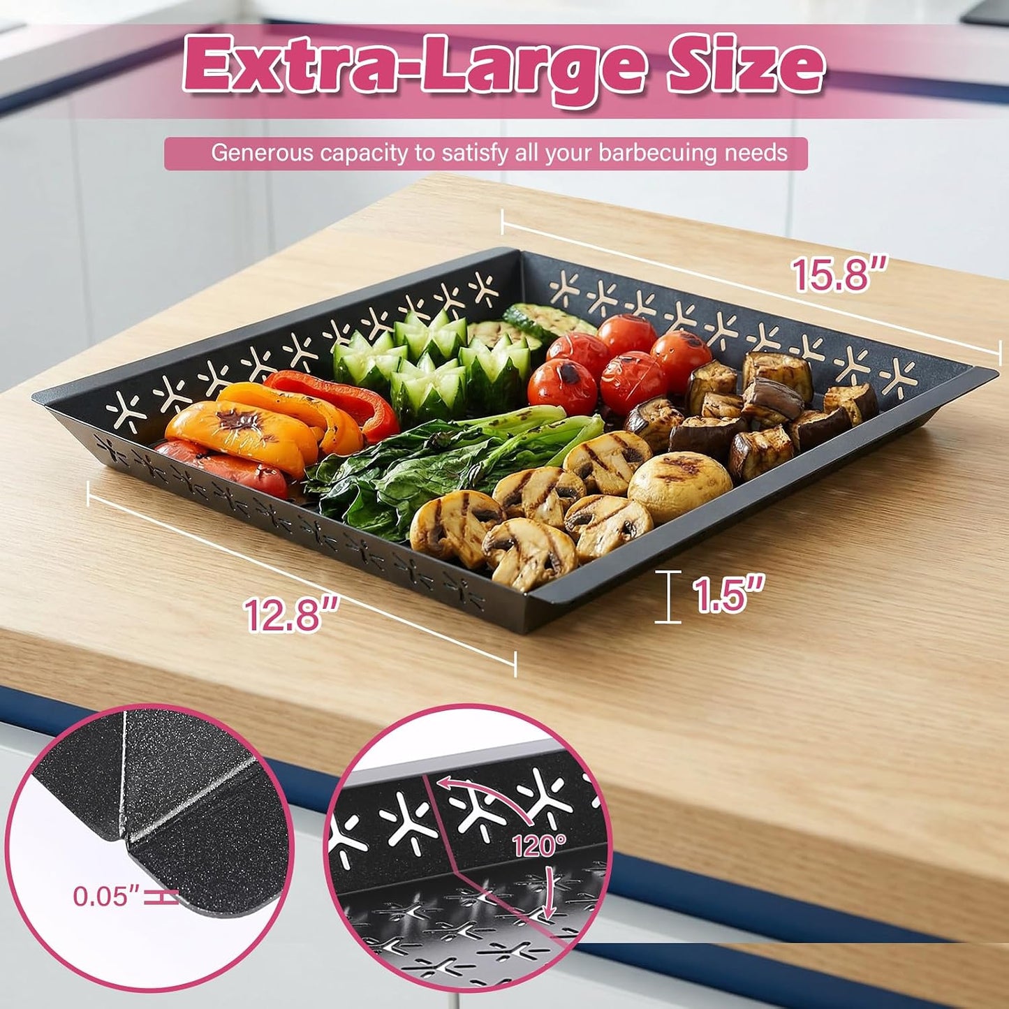Cesta parrilla verduras 15.8x15.8pulg XXL antiadherente
