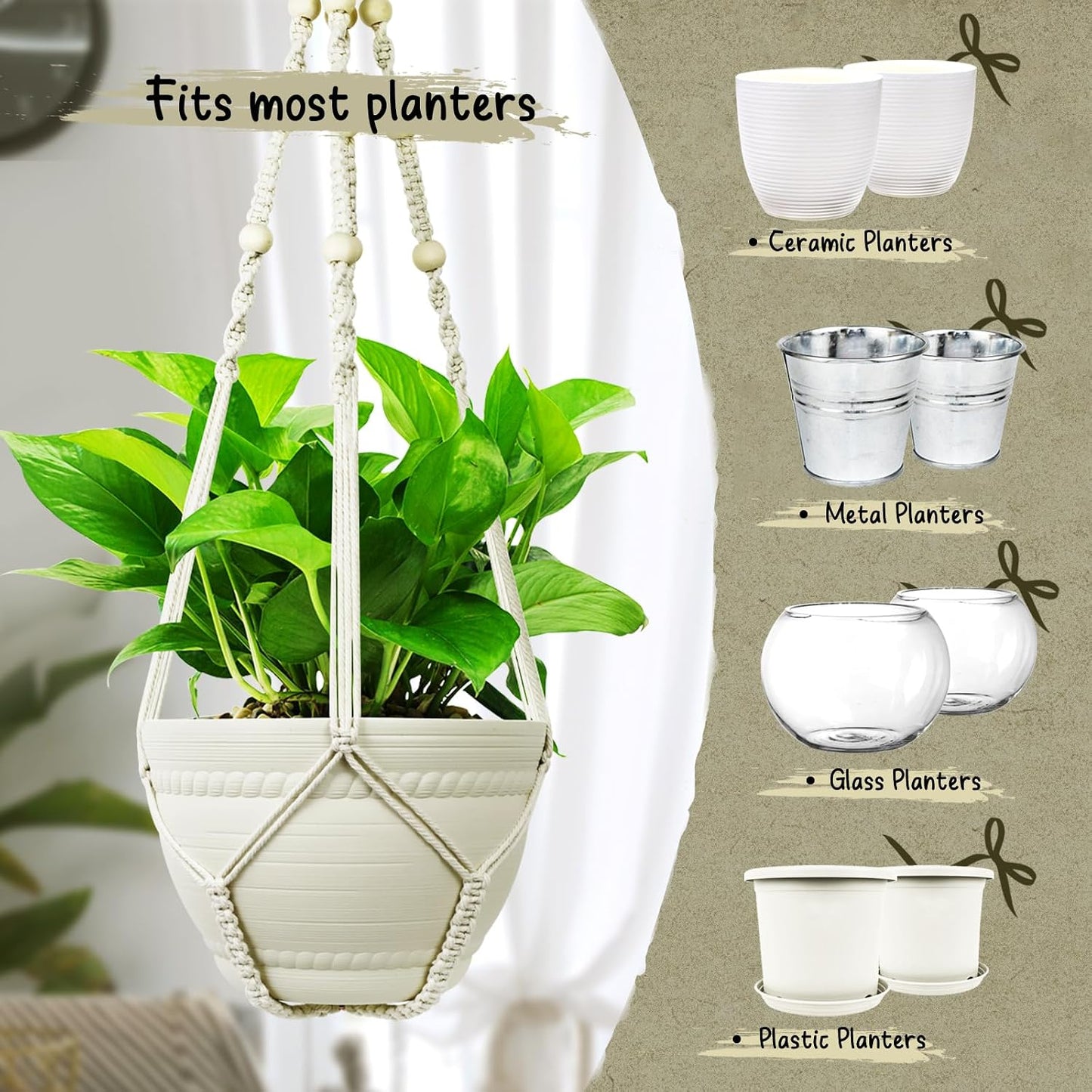Cesta colgante macramé para plantas 3-15pulg decoración bohemia