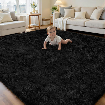 Alfombra área 6x9ft para sala dormitorio felpa antideslizante negro