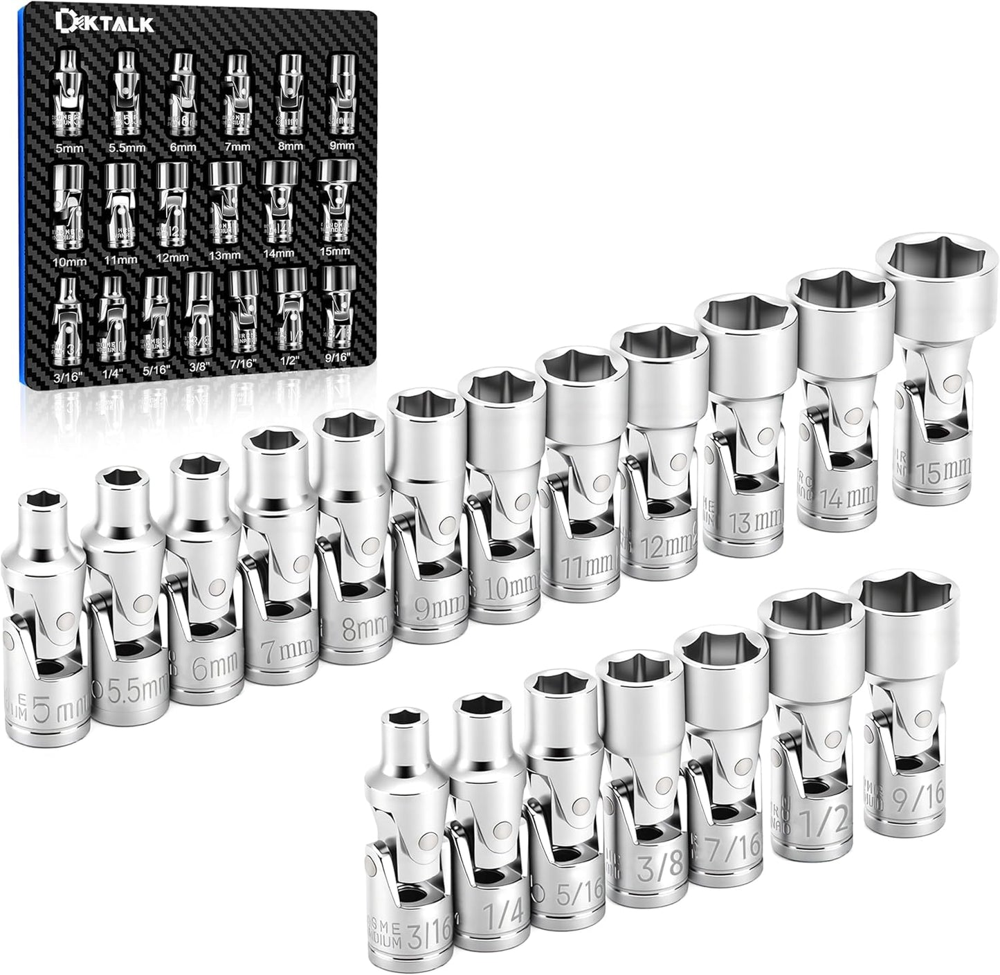 Juego 19 Pzas Llaves Vaso 1/4pulg Enchufes Giratorios CR-V Flex
