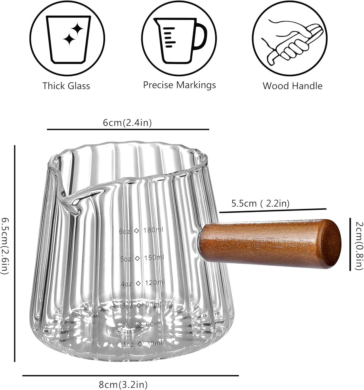 Vaso medidor para café expreso 6 oz con boca en V