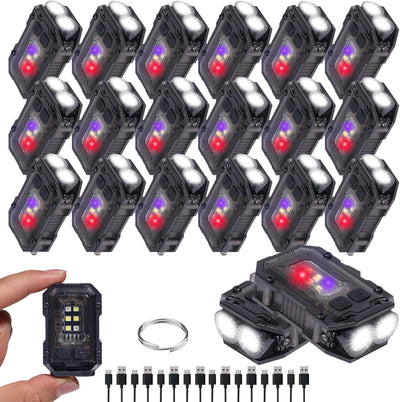 Pack 20 llaveros EDC con linterna USB-C 8 modos luz lateral