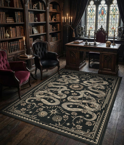 Alfombra gótica serpiente negra 4x6ft dormitorio sala juegos