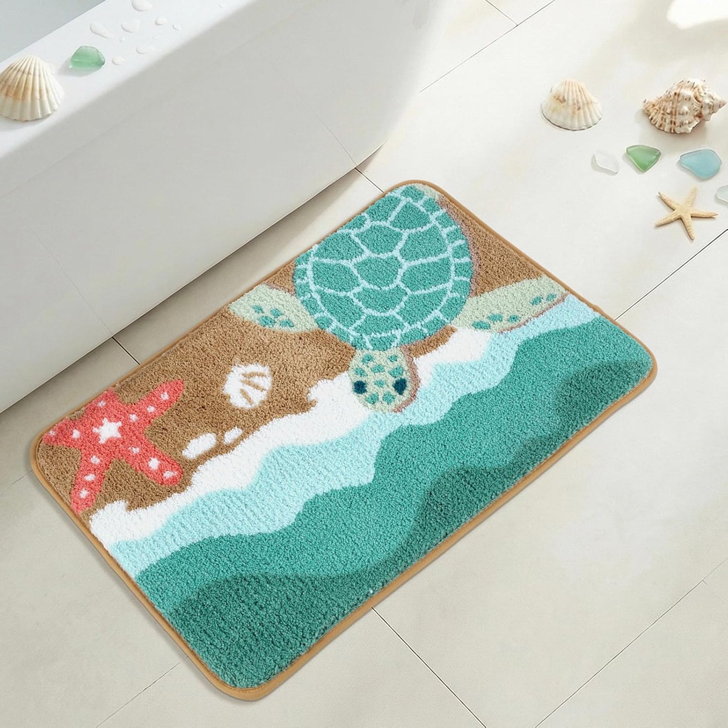 Alfombra baño tortuga marina 20x32pulg antideslizante lavable