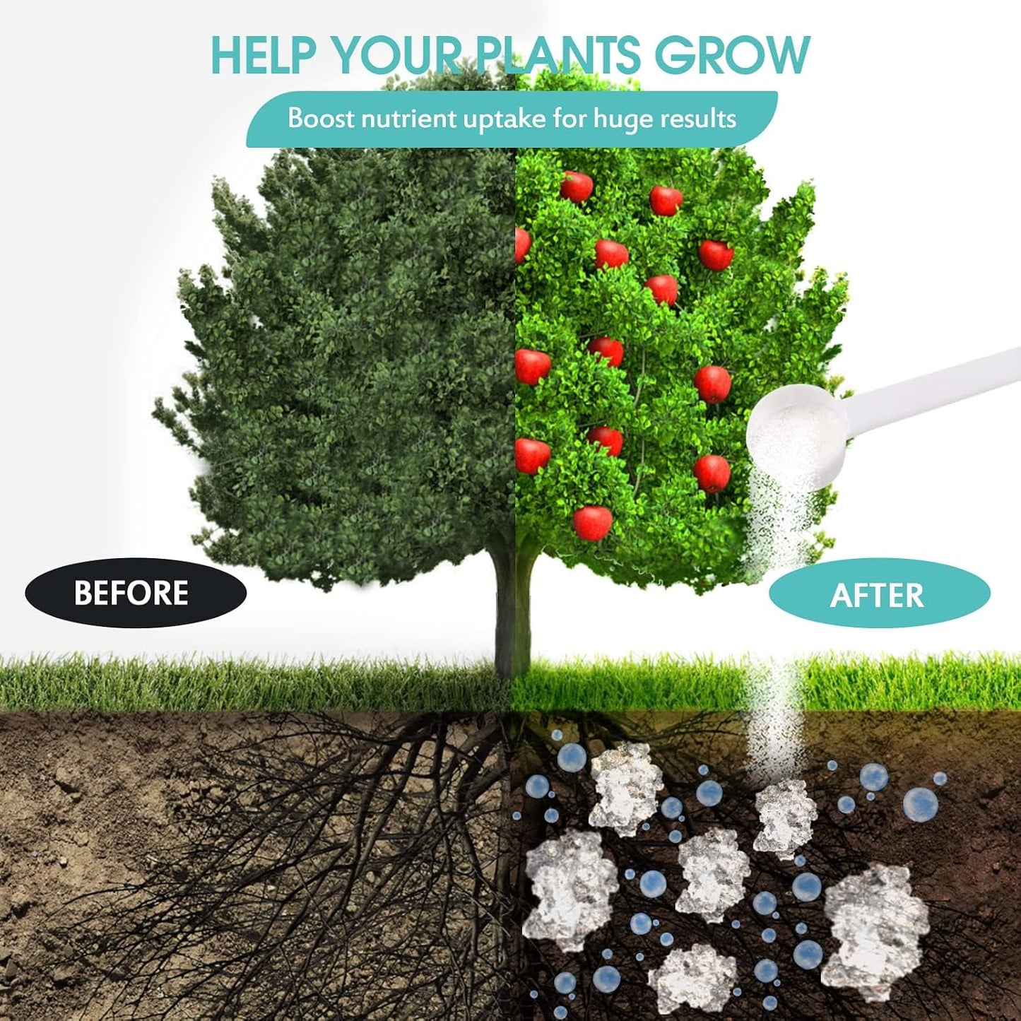 Cristales almacenamiento agua 2lb para plantas con cuchara