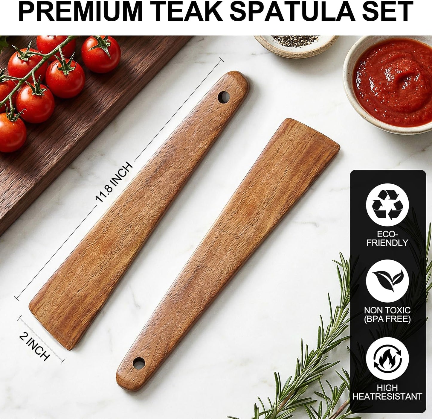 Espátula de madera antiadherente 12 pulgadas para cocina, pescado, huevos y panqueques (2 unidades)