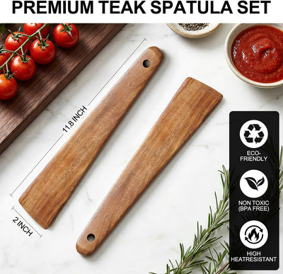 Espátula de madera antiadherente 12 pulgadas para cocina, pescado, huevos y panqueques (2 unidades)