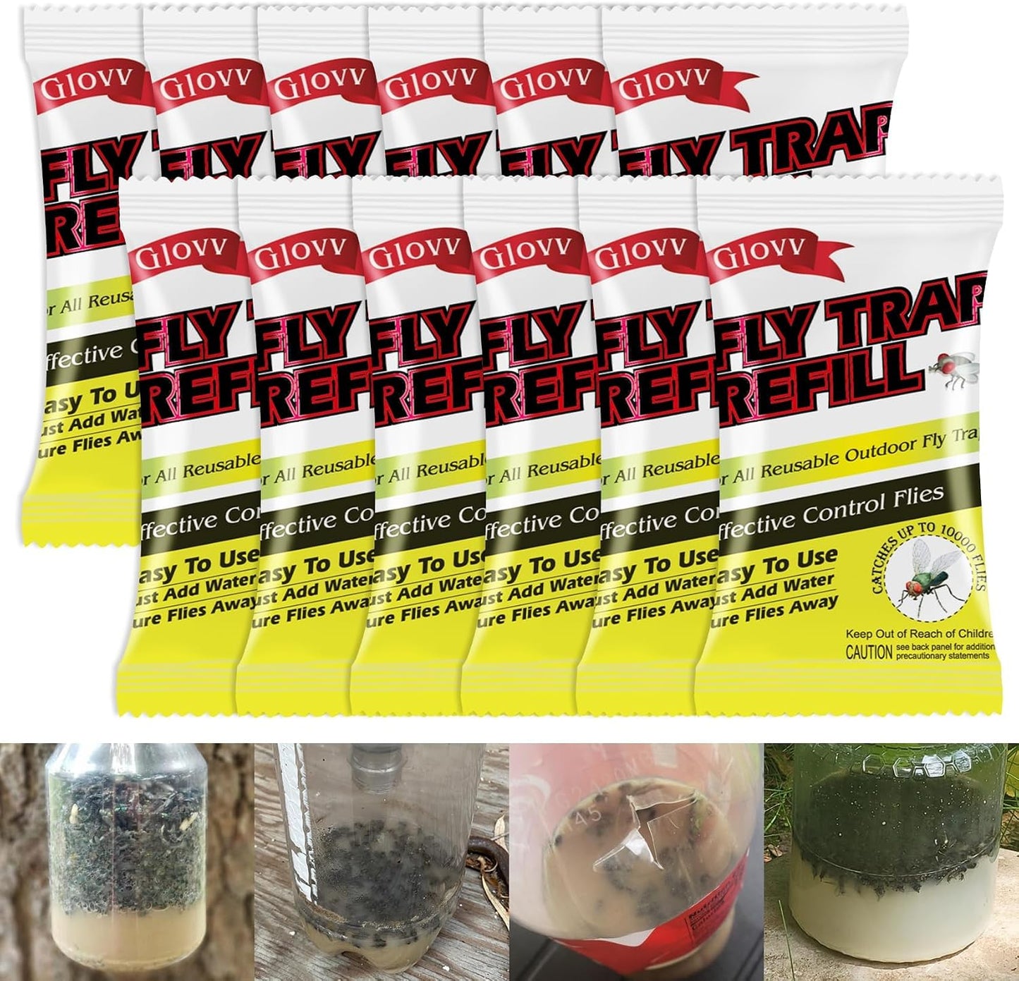 12 Pzas Cebo Moscas 1.06oz para Trampas Reutilizables