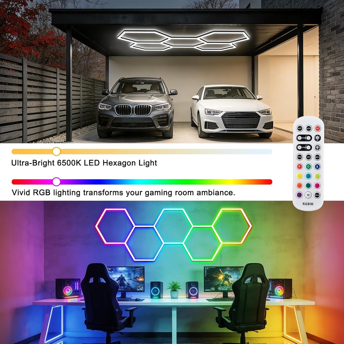 Luces hexagonales garaje LED 5 pzas blanco brillante control remoto