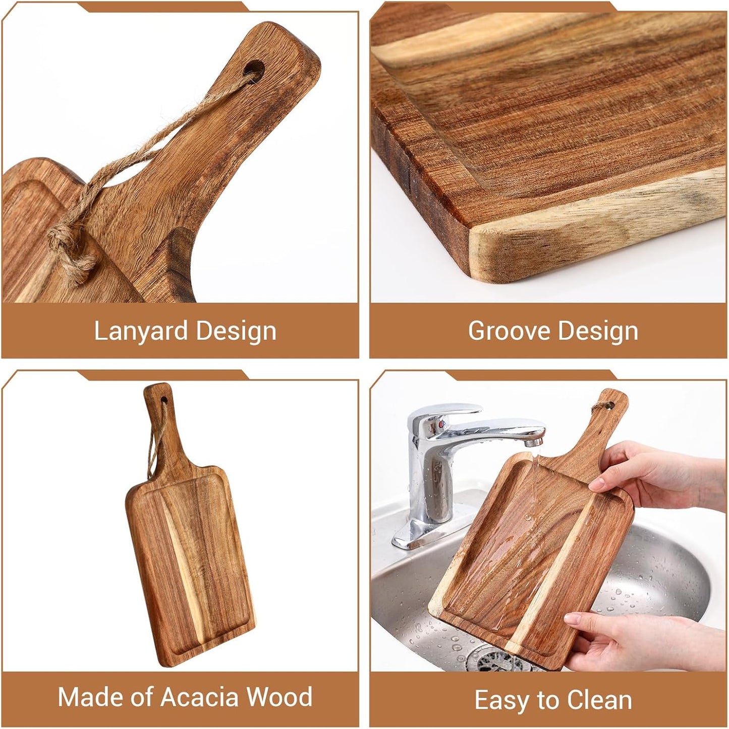 Set 16 Tablas Acacia con Cuchillo Bandeja Servir Ranura Regalo Boda