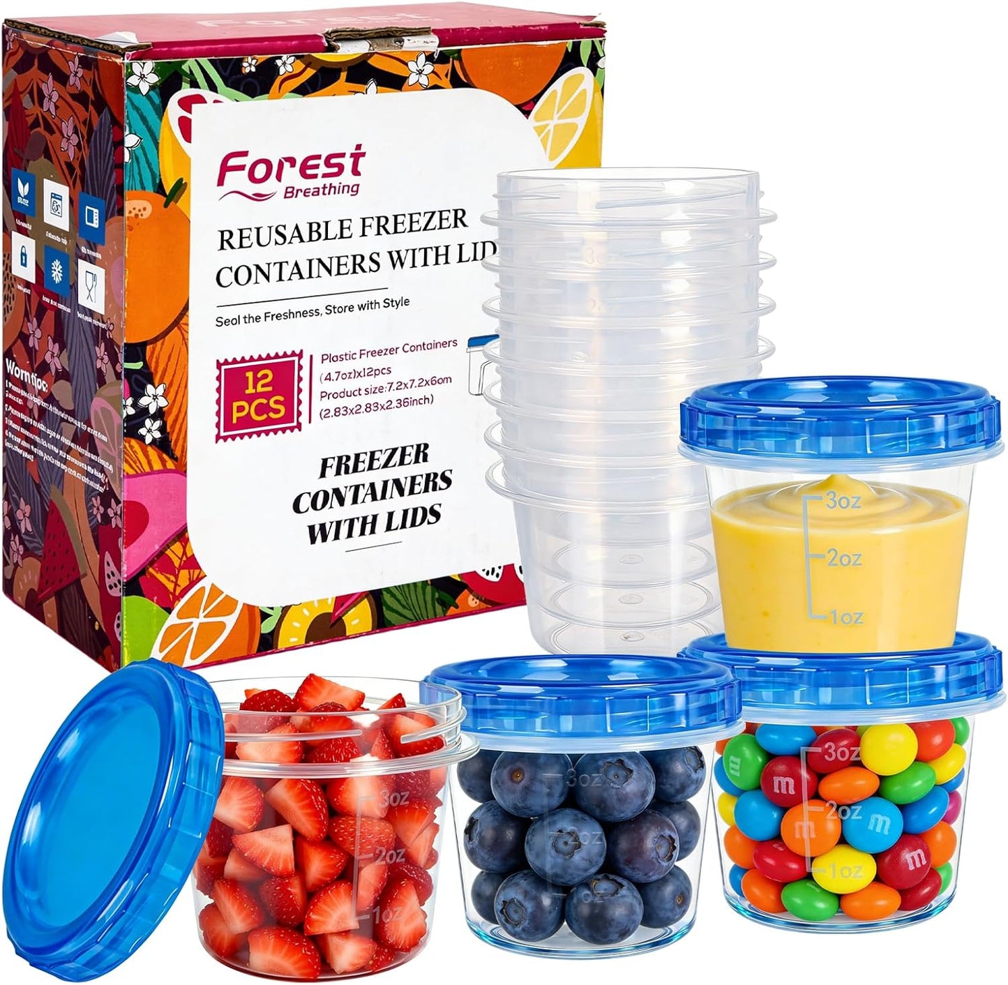 12 Pzas Recipientes 4oz con Tapas Giratorias para Congelador