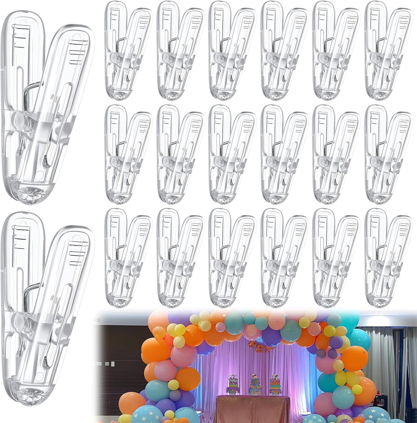 20 Clips Arco Plástico Transparente Antiderrap 2.4pulg