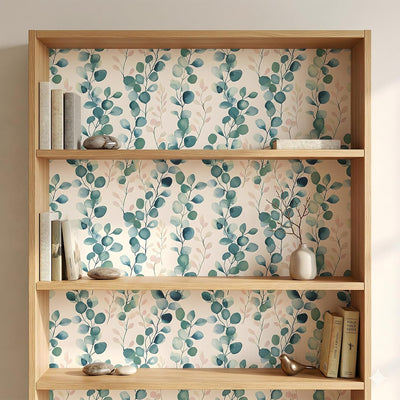Papel tapiz verde salvia autoadhesivo hojas acuarela baño